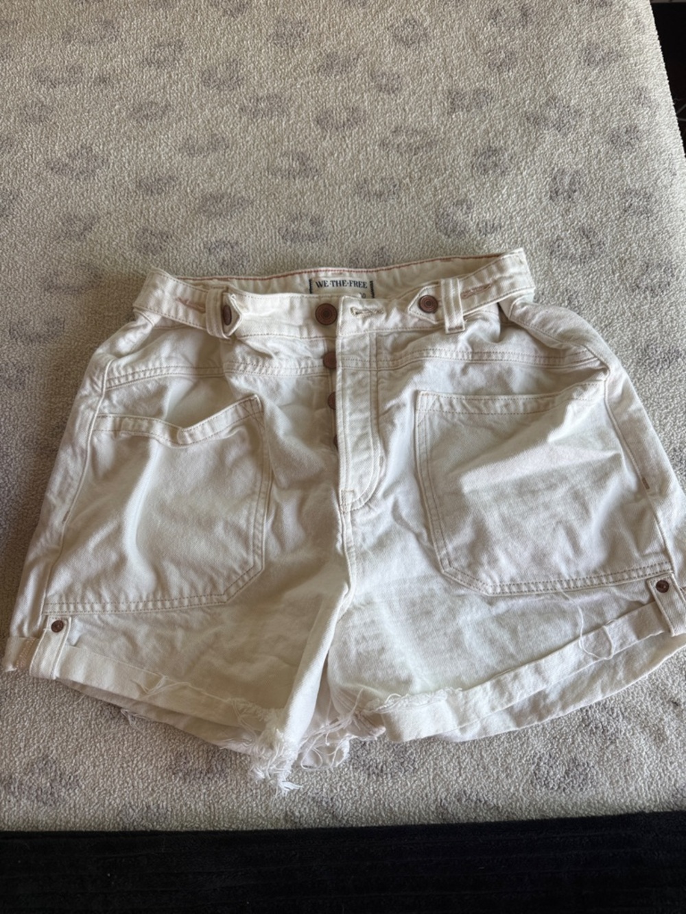 Free People Cream High-Rise Utility Denim Shorts
